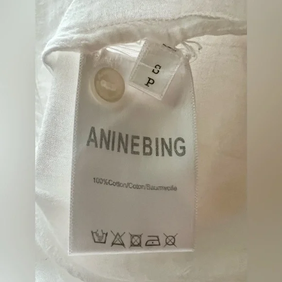 Anine Bing Women’s 100% Cotton White Ruffle Neck Tuxedo Button Down Size Small - Picture 6 of 8